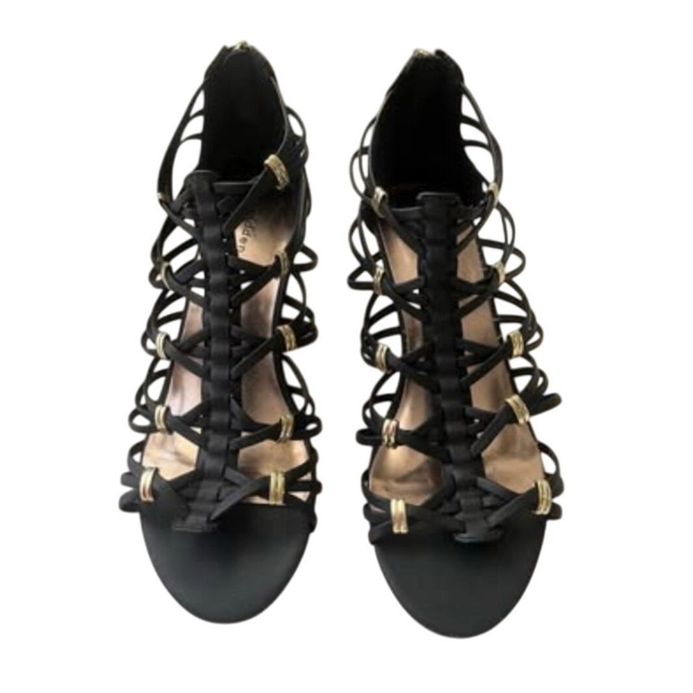 Madden Girl‎ Black Size 9 Gladiator Wedge Sandals Women Gold Accents